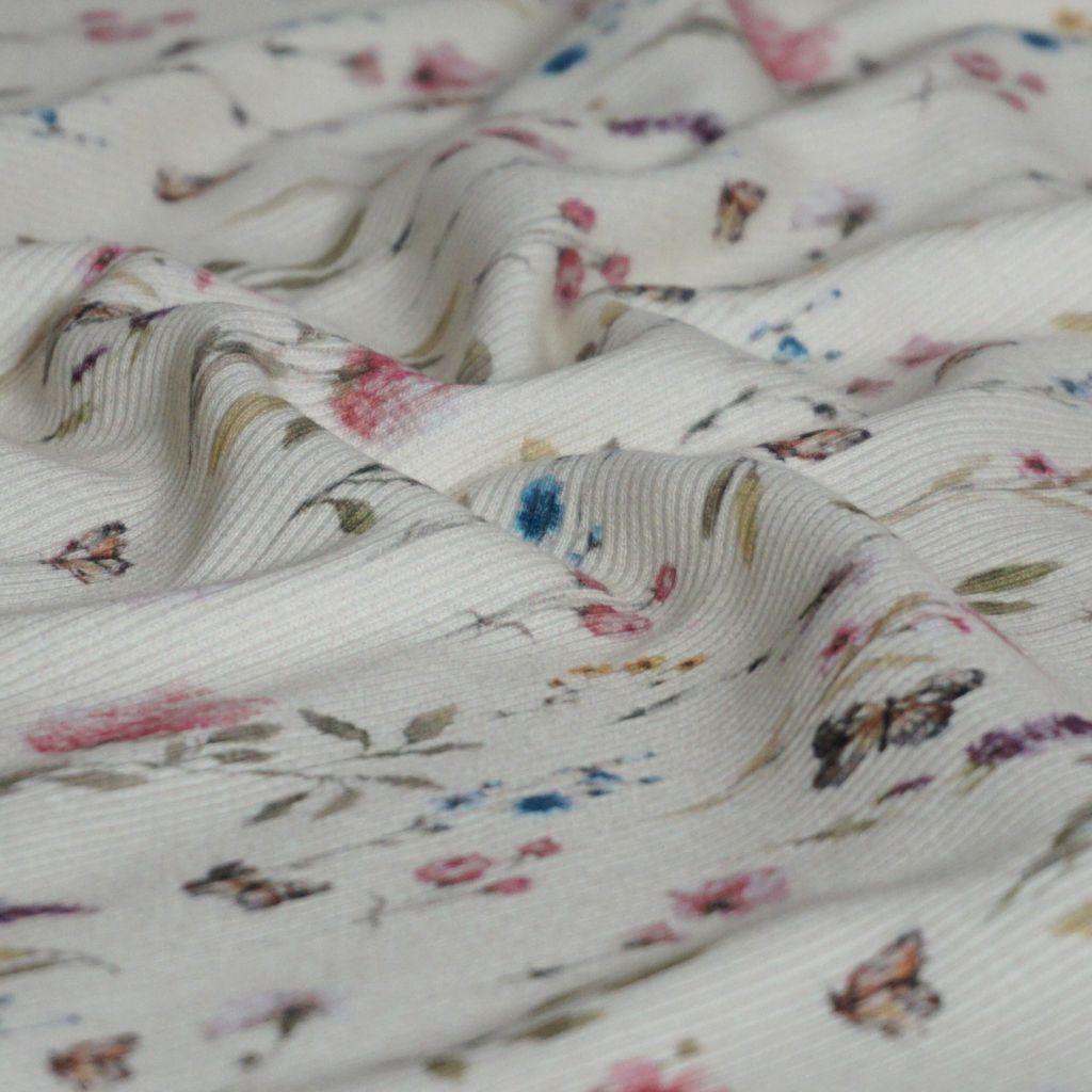 Feinripp-Jersey aus Baumwolle zarte Blumen ecru